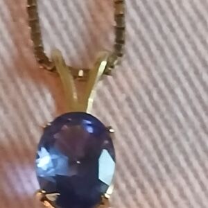 Gold Plsted Sterling Silver Pendant Necklace Purple Oval Gemstone